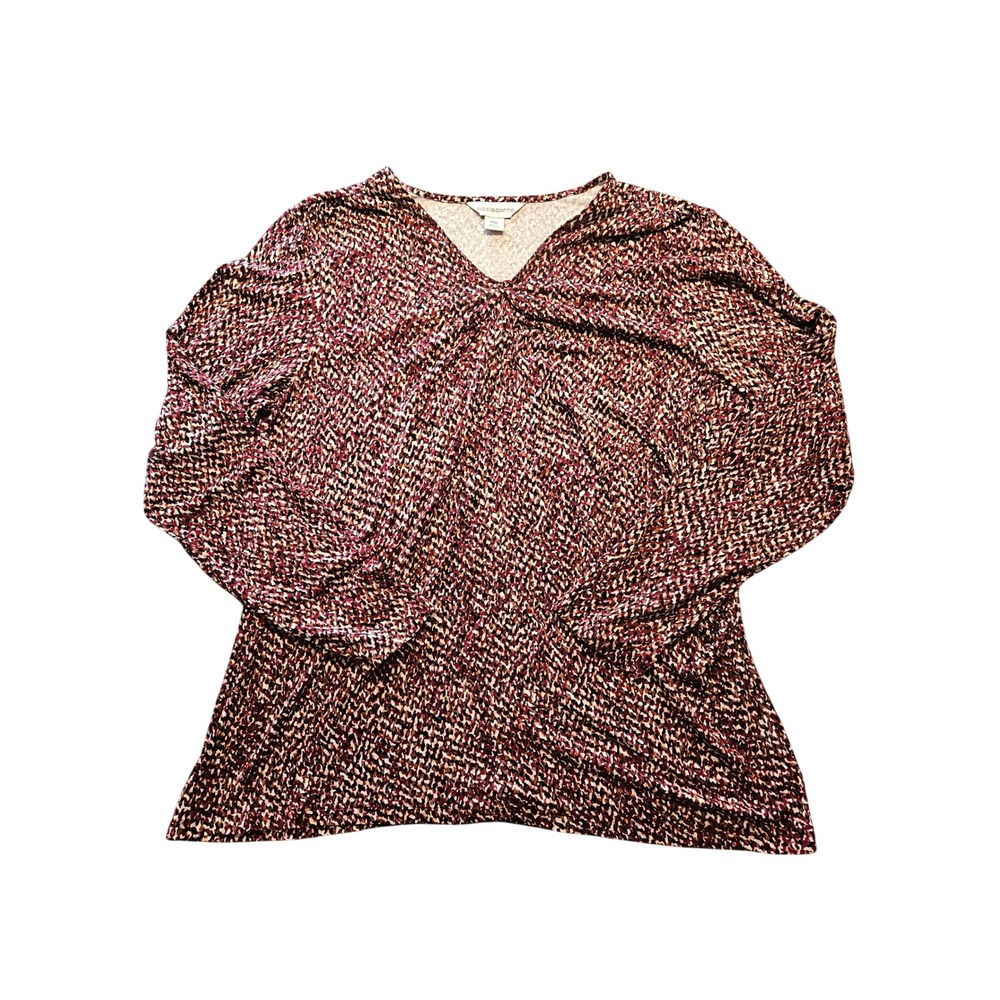 Liz Claiborne Womens XXL Burgundy Abstract Print V-Neck Long Sleeve Blouse Top